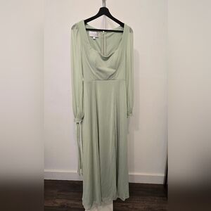 Elegant Sage Green Long Sleeve Dress